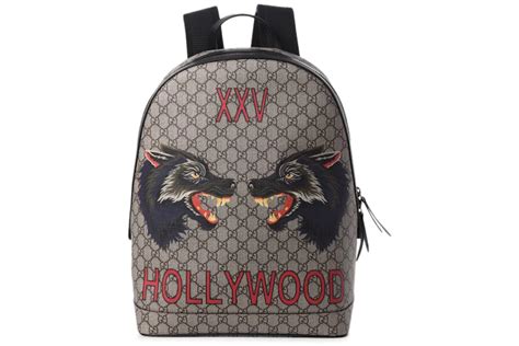 Gucci XXV Hollywood Backpack GG Supreme Wolf Print 